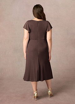 Azazie Vera Mother of the Bride Dresses Ganache A-Line V-Neck Pleated Mesh Dress image9