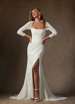 Azazie Marsella Vestidos de novia Vestido de Diamante Blanco de Satén con cara trasera de crepé de Corte Sirena con Sin tirantes image7