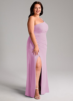 Azazie Eren Bridesmaid Dresses Candy Pink Sheath One Shoulder Chiffon Dress image12