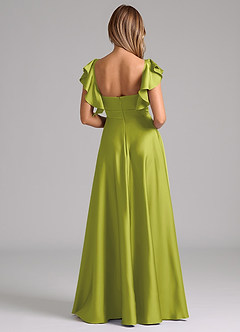 Azazie Leilani Bridesmaid Dresses Lemongrass A-Line Ruched Stretch Satin Dress image2
