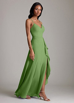 Azazie Naeem Bridesmaid Dresses Basil A-Line V-Neck Ruffle Chiffon Dress image4