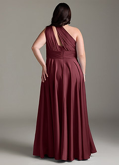 Azazie Charlize Abiti da Damigella Abito A-Line in Raso Elasticizzato Monospalla Merlot image10