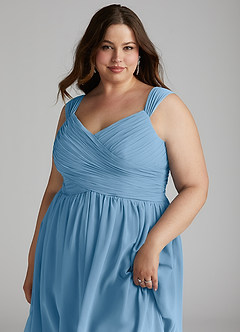 Azazie Angie Brautjungfernkleider A-Linie Korsett Chiffon Kleid Stahlblau image16