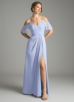 Azazie Dakota Bridesmaid Dresses Ice A-Line V-Neck Pleated Chiffon Dress image1