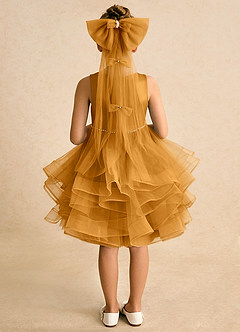 Azazie Tinie Blumenmädchenkleider Ballkleid Schleifen Tüll Kleid Butterscotch image6