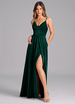 Azazie Sarella Bridesmaid Dresses Emerald A-Line Pleated Velvet Dress image3