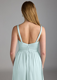 Azazie Chanel Final Sale Sea Glass A-Line Pleated Stretch Satin Dress image4