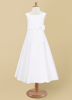 Azazie Lindy Flower Girl Dresses White A-Line Pleated Matte Satin Dress image10
