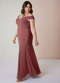 Azazie Lecia Vestidos de damas de honor Vestido de Amatista de Gasa de Imperio Convertible con Plisado fuera del hombro image10