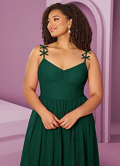 Barbie ♥ Azazie Jurken voor bruidsmeisjes Jurk van Chiffon met A-Lijn Geplooid Smaragd image6