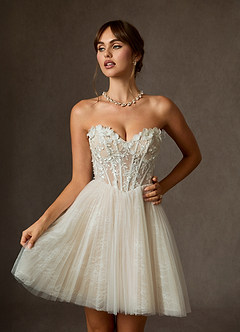 Azazie Sorel Hochzeitskleider Ballkleid Schulterfrei Spitze Kleid Diamantweiß Nude image9