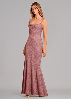 Azazie Aubrey Final Sale Dusty Rose Mermaid Bow Floral Burnout Dress image3