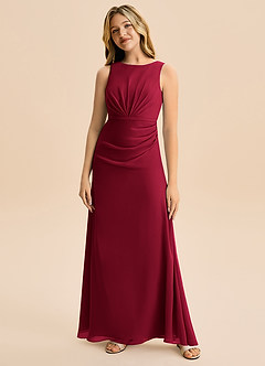 Azazie Floris Junior Linia A Pofałdowany Szyfon Długość podłogi Młodsza druhna Sukienka image4