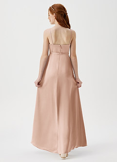 Azazie Kaylee Junior English Rose A-Line with Belt Stretch Satin Dress image2