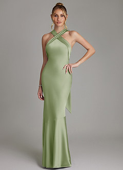 Azazie Reign Bridesmaid Dresses Dusty Sage Mermaid Pleated Stretch Satin Dress image1