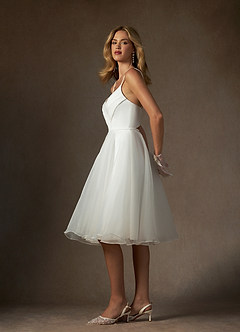 Azazie Ardea Wedding Dresses Diamond White A-Line V-Neck Pleated Stretch Crepe Dress image9