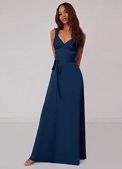 Barbie ♥ Azazie Bridesmaid Dresses Dark Navy A-Line Bow Stretch Satin Dress image1