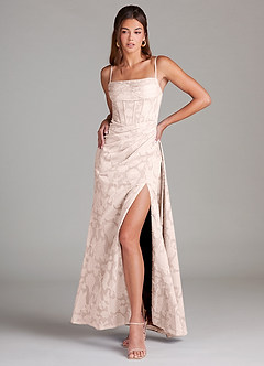 Azazie Denisa Bridesmaid Dresses Blushing Pink Sheath Pleated Floral Burnout Dress image3