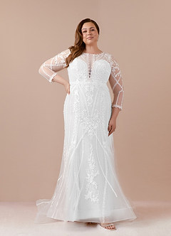 Azazie Yoki Vestidos de novia Vestido de Diamante Blanco de Tul de Corte Sirena con Scoop image7