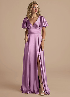 Azazie Kimber Bridesmaid Dresses Wisteria A-Line Ruched Metallic Satin Dress image5