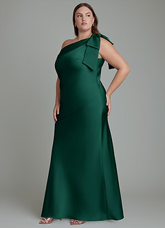 Azazie Yuanna Bridesmaid Dresses Emerald Mermaid One Shoulder Stretch Satin Dress image12