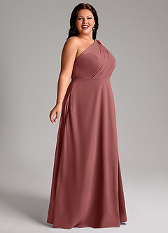 Azazie Phaedra 신부 들러리 드레스 A라인 한쪽 어깨 쉬폰 바닥 길이 드레스 image9