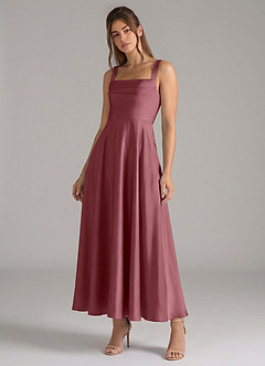 Azazie Shaude Bridesmaid Dresses Desert Rose A-Line Pleated Stretch Satin Dress image4