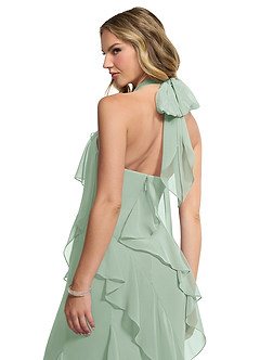 Azazie Velma Bridesmaid Dresses Agave A-Line Side Slit Chiffon Dress image5