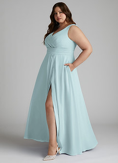 Azazie Karina Bridesmaid Dresses Mist A-Line Pleated Chiffon Dress image8