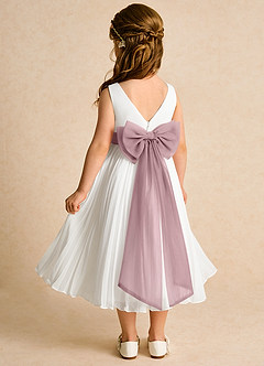 Azazie Margot Robe Demoiselle D'honneur Fillette Robe Trapèze en Mousseline de soie Plissée Ivoire Rose Poussiéreux image5