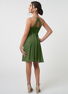 Azazie Ginny Junior Olive A-Line Pleated Chiffon Dress image4