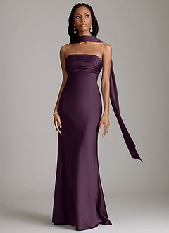 Azazie Saylor Vestidos de damas de honor Vestido de Ciruela de Satén Elástico de Corte Sirena con Sin tirantes image9