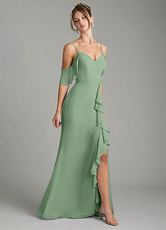 Azazie Alexys Bridesmaid Dresses Matcha Sheath Off the Shoulder Chiffon Dress image6