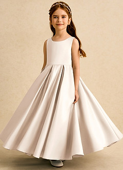 Azazie Pepper Flower Girl Dresses White Alabaster A-Line Pleated Matte Satin Dress image5