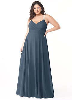 Azazie Avelina Bridesmaid Dresses Neptune A-Line V-Neck Pleated Chiffon Dress image6