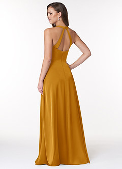 Azazie Ceria Final Sale Matcha A-Line V-Neck Stretch Satin Dress image2