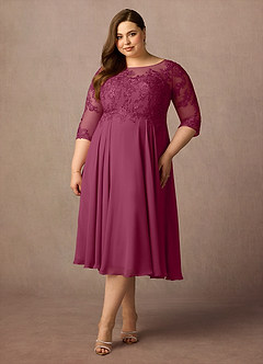 Azazie Marge Mother of the Bride Dresses Mulberry A-Line Scoop Lace Chiffon Dress image6