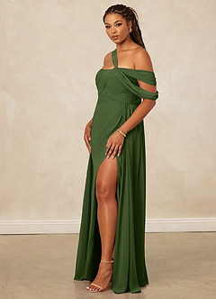 Christian Siriano Bridal for Azazie 1014 Robes de demoiselle d'honneur Robe Trapèze en Mousseline de soie Épaule décolletée Olive image6