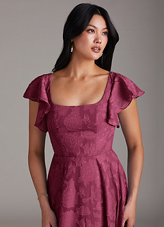 Azazie Bondi Bridesmaid Dresses Mulberry A-Line Side Slit Floral Burnout Dress image6