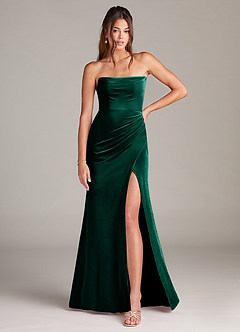 Azazie Leonis Bridesmaid Dresses Emerald Mermaid Strapless Velvet Dress image3