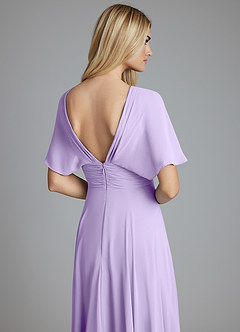 Azazie Pamela Vestidos de damas de honor Vestido de Lila de Gasa de Corte en A con Cuello en V plisado image6
