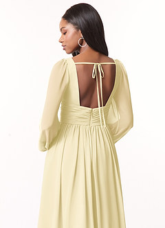 Azazie Norah Robes de demoiselle d'honneur Robe Trapèze en Mousseline de soie Col en V, manches longues Sorbet Citron image3