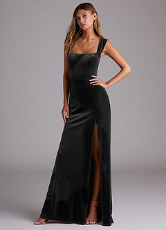Azazie Junia Bridesmaid Dresses Black Sheath Off the Shoulder Velvet Convertible Dress image4