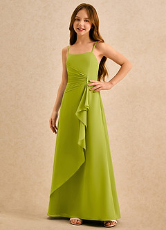 Azazie lolly Girls Formal Robe Demoiselle D'honneur Fillette Robe Trapèze en Mousseline de soie Plissée Citronnelle image5