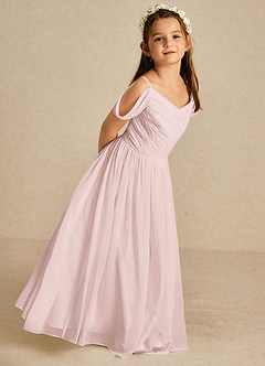 Azazie Chelle Robe Demoiselle D'honneur Fillette Robe Trapèze en Mousseline de soie Plissé Rose Pâle image5