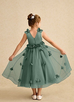Azazie Atta Flower Girl Dresses Eucalyptus A-Line One Shoulder Tulle Dress image2