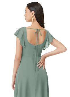 Azazie Bondi Bridesmaid Dresses Silver Sage A-Line Ruched Chiffon Dress image2