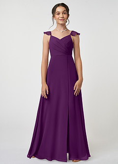 Azazie Amada Junior Jurk van Chiffon met A-Lijn Ruches Druif image1