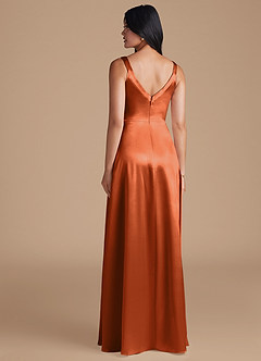 Azazie Hope Bridesmaid Dresses Burnt Orange A-Line with Pockets Metallic Satin Dress image4