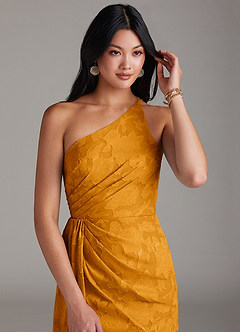 Azazie Mika Jurken voor bruidsmeisjes Jurk van Bloemen Burn-out met Kolom One-Shoulder Boterbabbelaar image5
